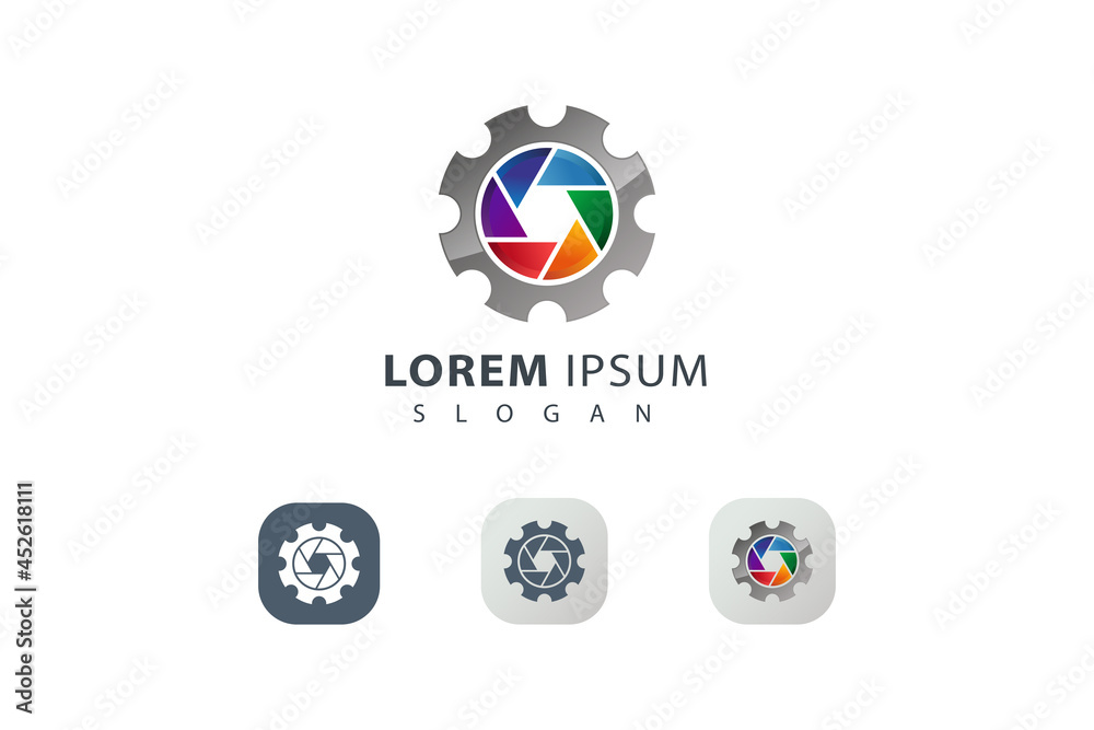 Gear lens solution technological modern camera point creative business logo Gear lens solution technological modern camera point creative business logo