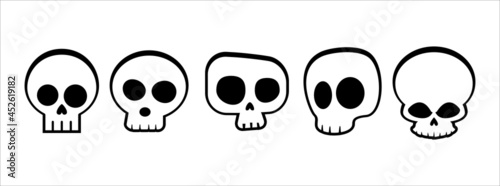 Cute skull vector icon set. Funny skull sticker halloween set vector illustration.
