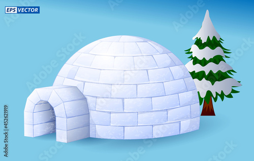 realistic igloo dome or igloo ice house cartoon style or snow ice home of the eskimos. eps vector
