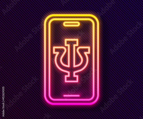 Glowing neon line Online psychological counseling distance icon isolated on black background. Psychotherapy, psychological help, psychiatrist online consulting. Vector