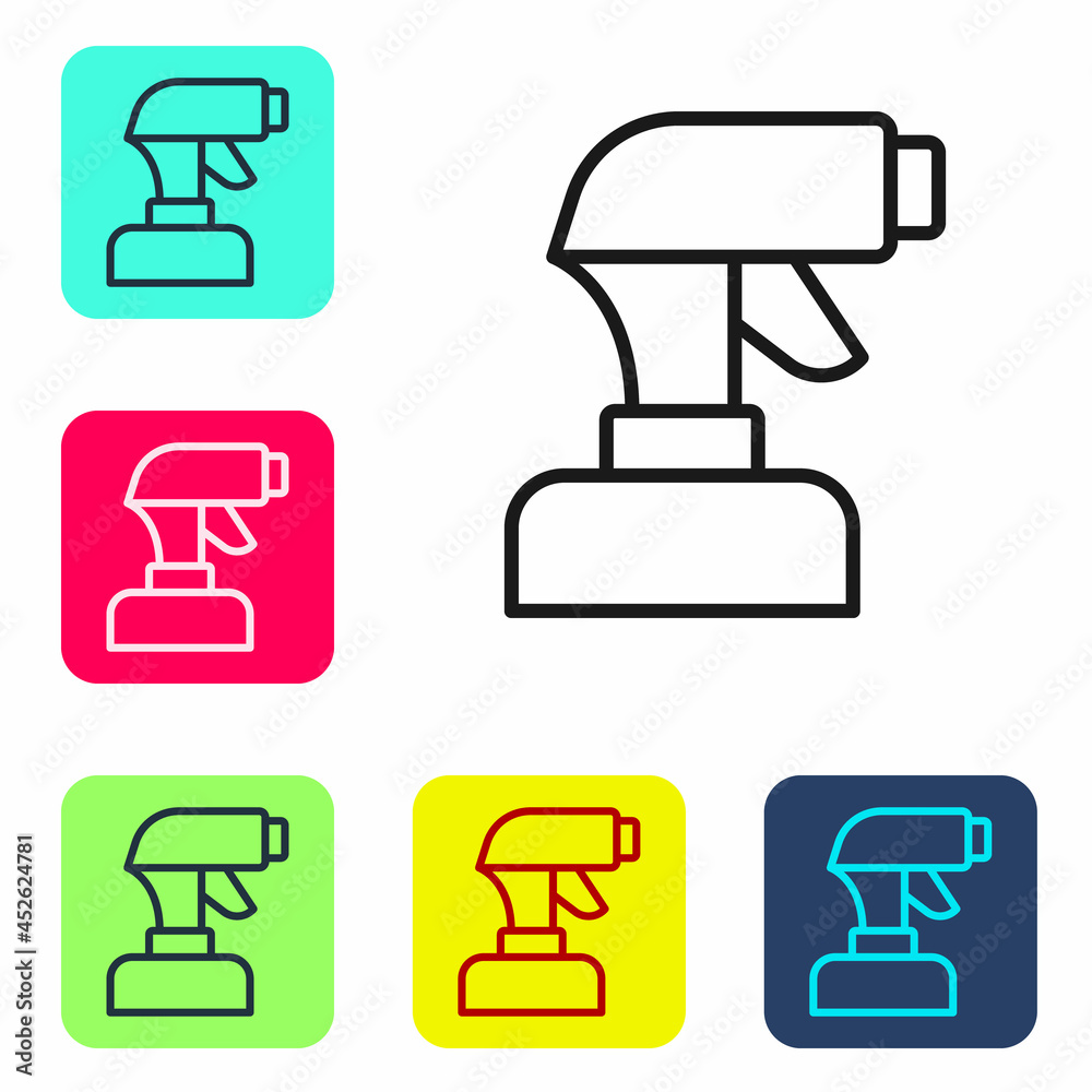 Black line Paint spray gun icon isolated on white background. Set icons in color square buttons. Vector Black line Paint spray gun icon isolated on white background. Set icons in color square buttons. Vector