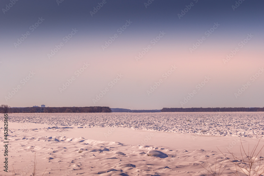Frozen river winter scene Ontario Canada