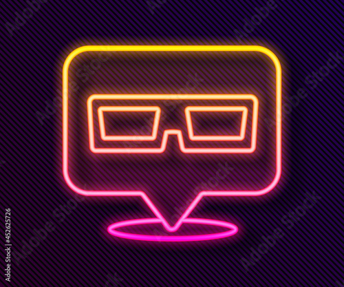 Glowing neon line 3D cinema glasses icon isolated on black background. Vector