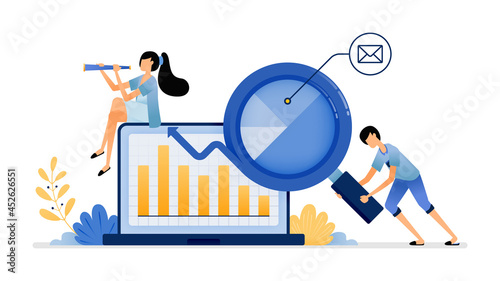 Illustration of seek and find share in new markets at company financial meetings to increase profits. Vector design can be use for website, poster, banner, flyer, mobile apps, web, social media