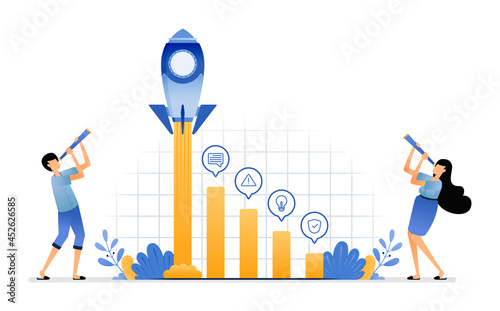 Illustration of analyze performance increase profits in startup companies for future investment projections. Vector design can be use for website, web, poster, banner, flyer, mobile apps, social media