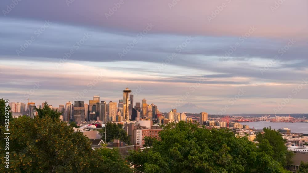 2021 Aug - Sunset Time Lapse of Downtown Seattle with Mount Rainer in the background 2021 Aug - Sunset Time Lapse of Downtown Seattle with Mount Rainer in the background