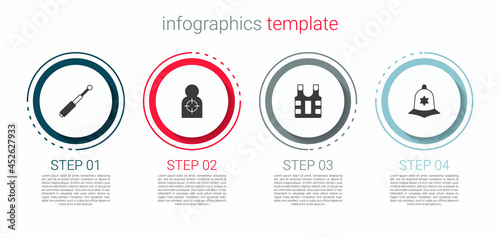 Set Telescopic baton, Human target sport for shooting, Bulletproof vest and British police helmet. Business infographic template. Vector