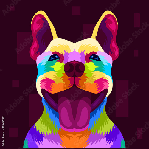 illustration colorful dog head with pop art style