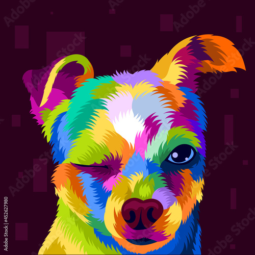 illustration colorful dog head with pop art style