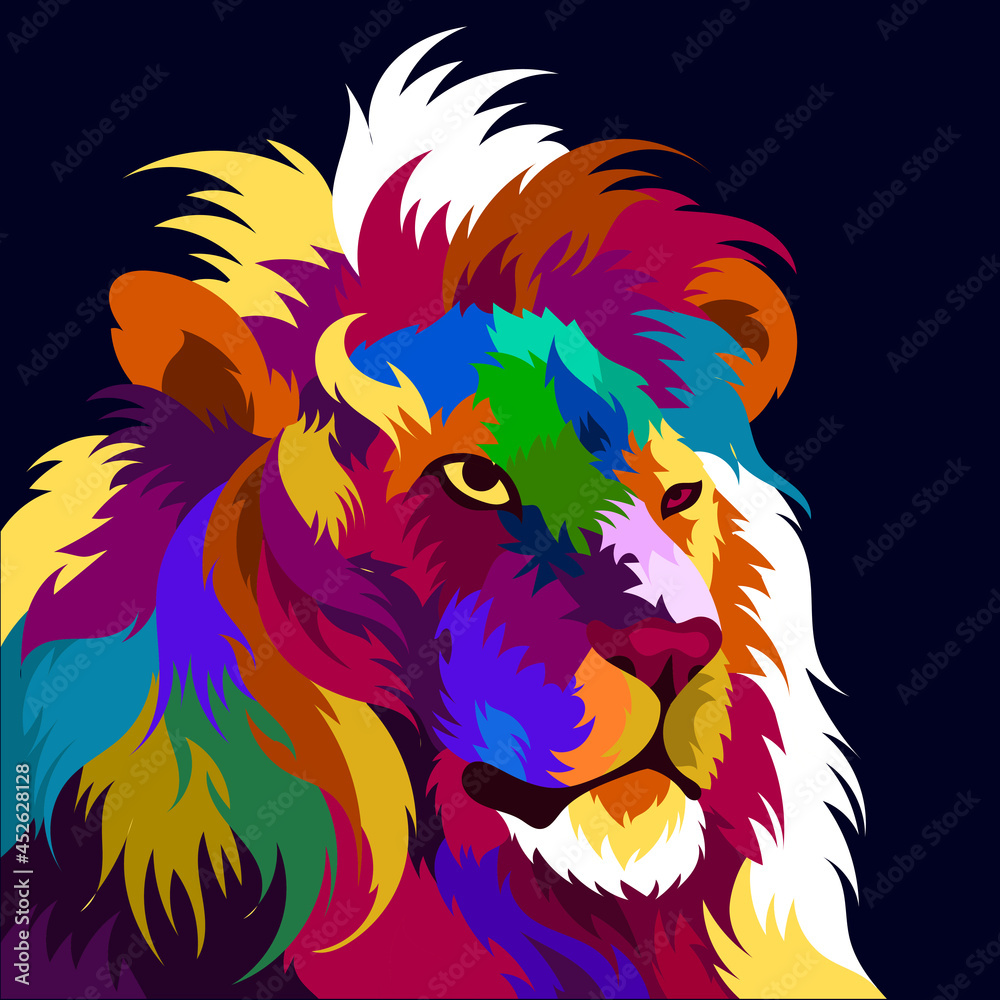 illustration colorful lion head with pop art style