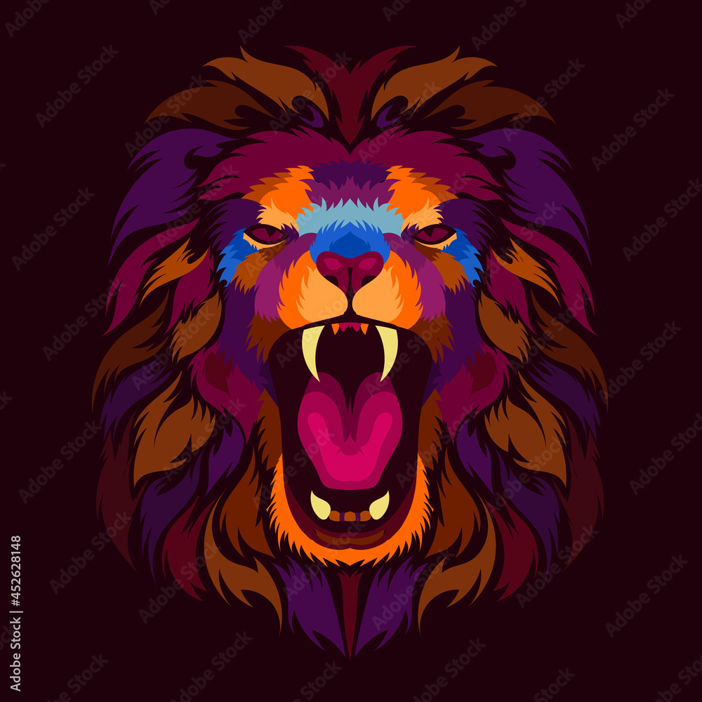 Fototapeta premium illustration colorful lion head with pop art style