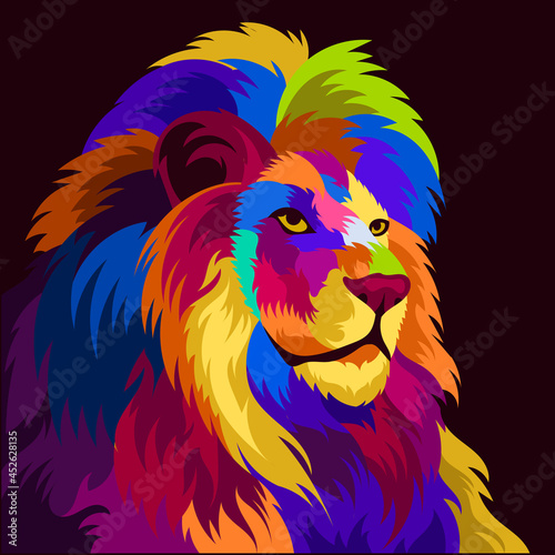 Canvas Print illustration colorful lion head with pop art style