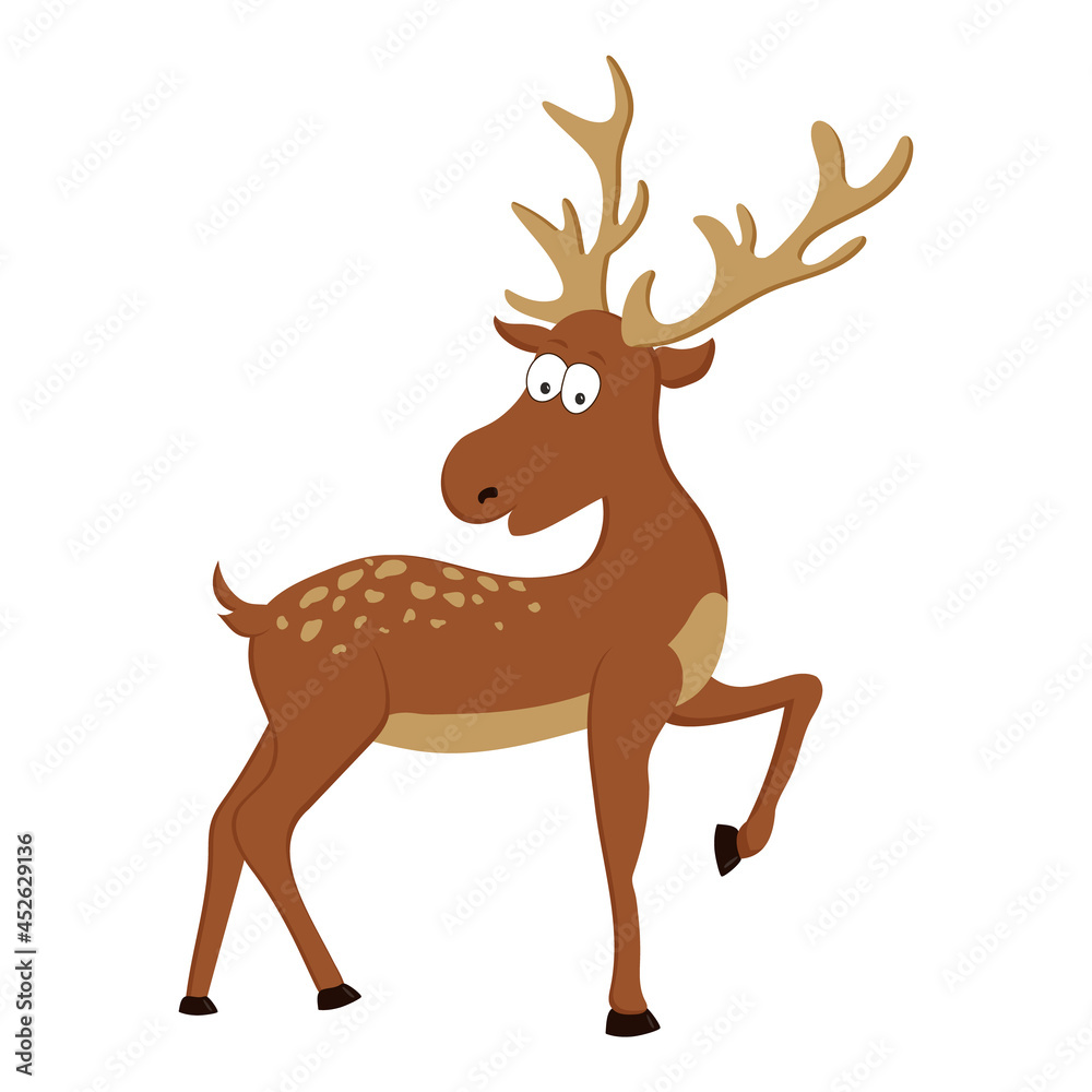 Obraz premium Cute cartoon deer with long horns. Characters illustration isolated on white.