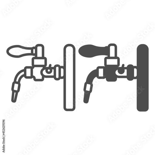 Beer tap, beer dispensing system line and solid icon, brewery concept, draft beer vector sign on white background, outline style icon for mobile concept and web design. Vector graphics.