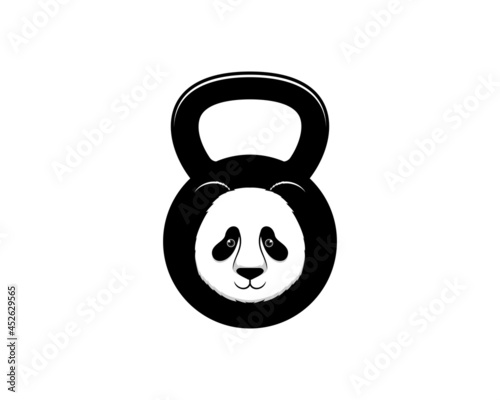 Cute panda with gym kettle bell shape logo