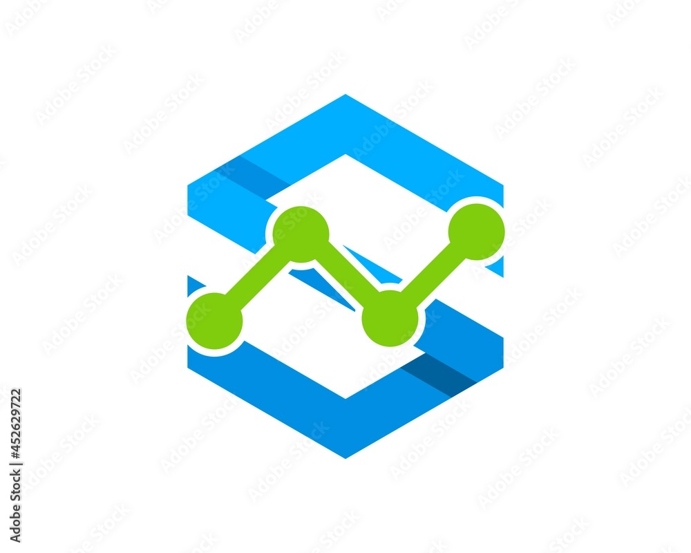 hexagonal shape with S letter initial and financial chart inside hexagonal shape with S letter initial and financial chart inside