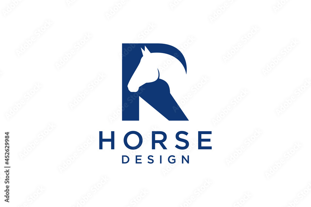 The logo design with the initial letter R is combined with a modern and professional horse head symbol The logo design with the initial letter R is combined with a modern and professional horse head symbol