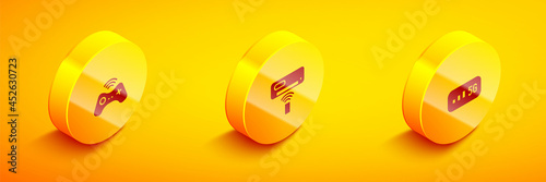 Set Isometric Wireless gamepad, Air conditioner and 5G wireless internet icon. Vector