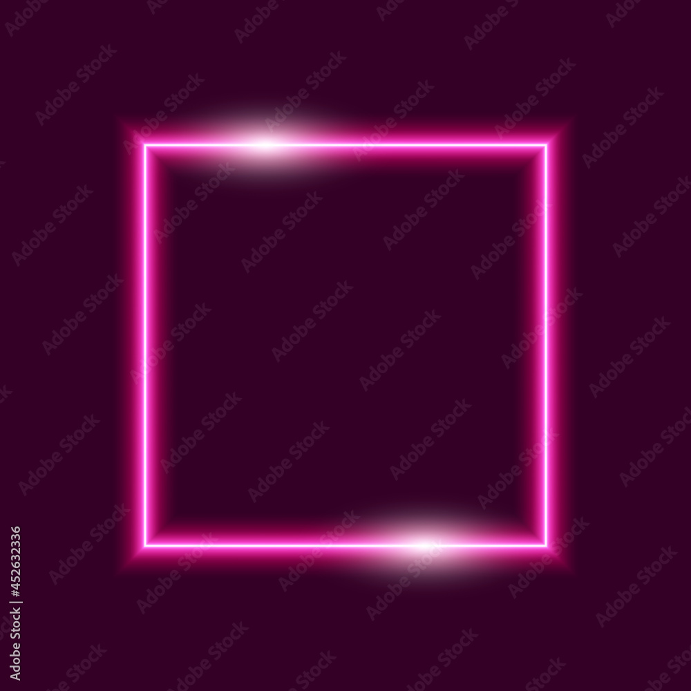 Abstract neon square frame, purple and pink light, vector illustration. Abstract neon square frame, purple and pink light, vector illustration.