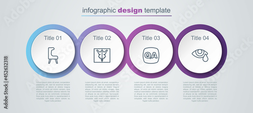 Set line Armchair, Rorschach test, Question and Answer and Tear cry eye. Business infographic template. Vector