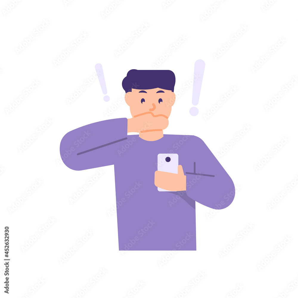 illustration of a boy who is surprised when he sees something on his smartphone. get online gifts or surprises. expression of surprise or disbelief. flat cartoon style. vector design illustration of a boy who is surprised when he sees something on his smartphone. get online gifts or surprises. expression of surprise or disbelief. flat cartoon style. vector design
