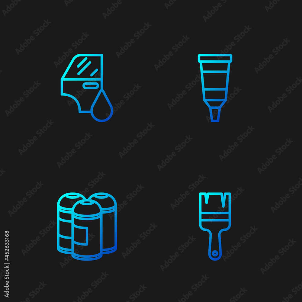 Set line Paint brush, spray can, Car painting and Tube with palette. Gradient color icons. Vector Set line Paint brush, spray can, Car painting and Tube with palette. Gradient color icons. Vector