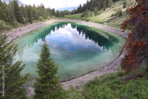 Amazing lake in the beautiful nature in the middle of Canada. Epic road trip through the Banff and Jasper Park in British Columbia. Just wonderful weather, blue sky.