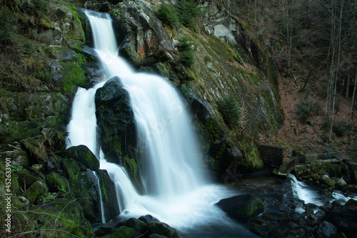 Amazing waterfall in Triberg, Germany. Wonderful natur in the heart of Black Forest. Epic long exposure picture that looks like the water is frozen. Beautiful Landscape in Germany.