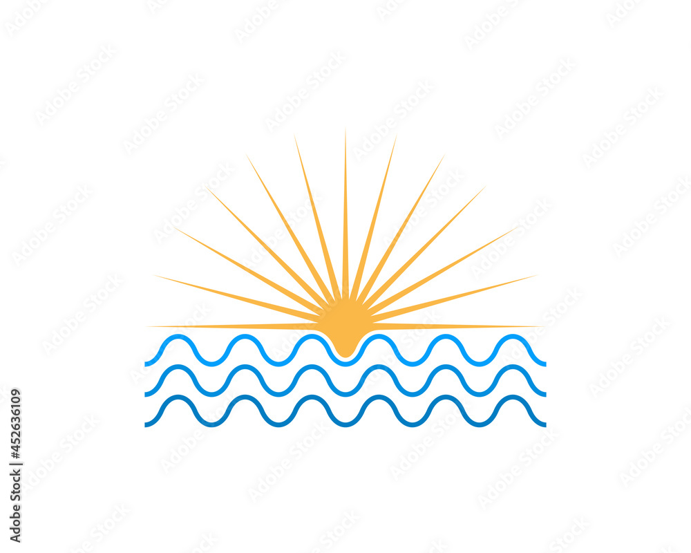 Sunrise on the sea water line logo