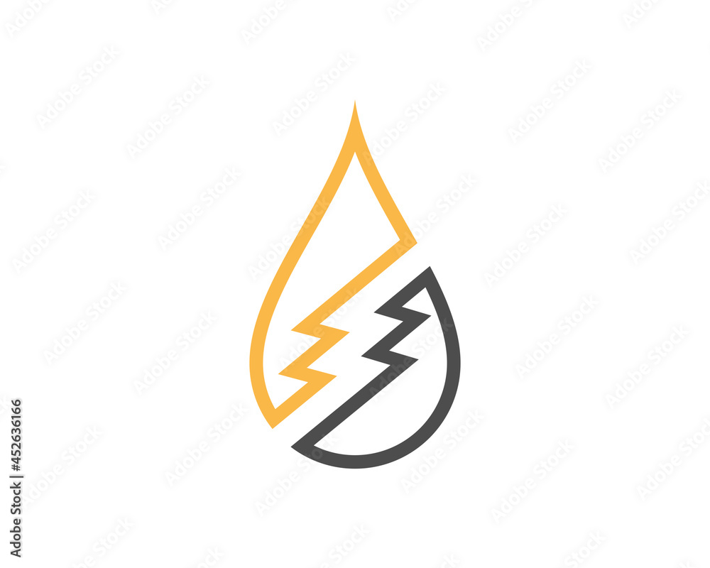 Oil drop with electricity symbol in the middle Oil drop with electricity symbol in the middle
