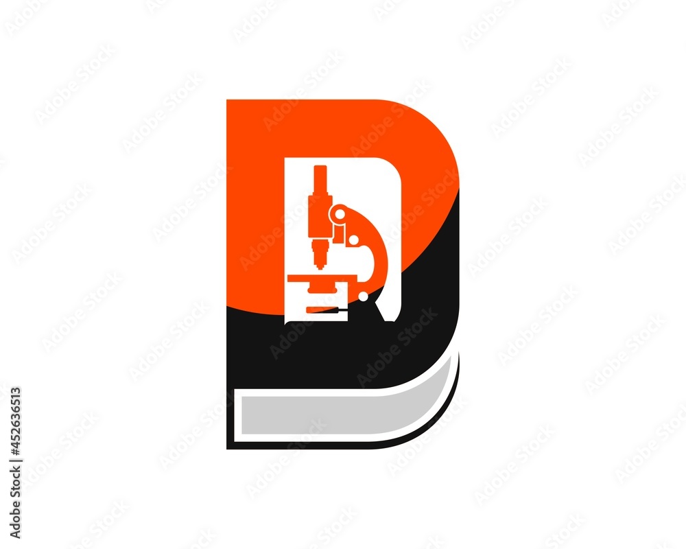 Book with D letter initial and microscope inside Book with D letter initial and microscope inside