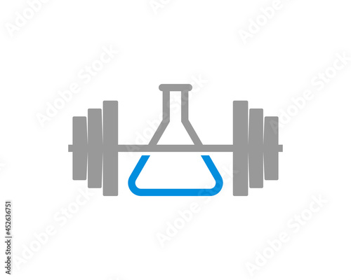 Laboratory test tube with gym dumbbell in the middle