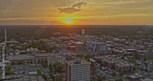 Columbia Missouri Aerial v3 sunset over the city with drone sliding along the horizon capturing the mizzou university main campus area - Shot with Inspire 2, X7 camera - August 2020 photo