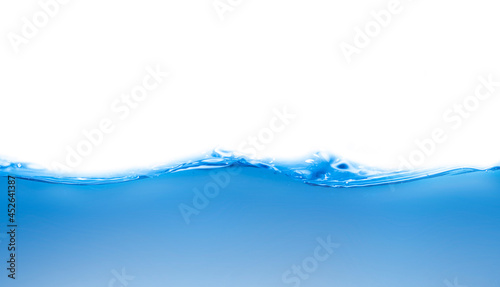 Clear water surface in a square shaped glass like a sea or a separate fish tank on a white background.