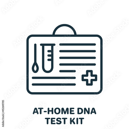 At-Home DNA Test Kits Line Icon. Equipment for Research DNA at Home Outline Icon. Sample with Swab and Tube for Genetic Analysis Linear Pictogram. Editable Stroke. Isolated Vector Illustration