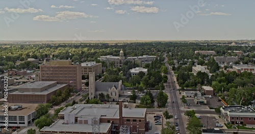 Cheyenne Wyoming Aerial v2 cinematic dolly in drone flying through renaissance revival style state capitol building surrounded by greenery - Shot with Inspire 2, X7 camera - August 2020 photo