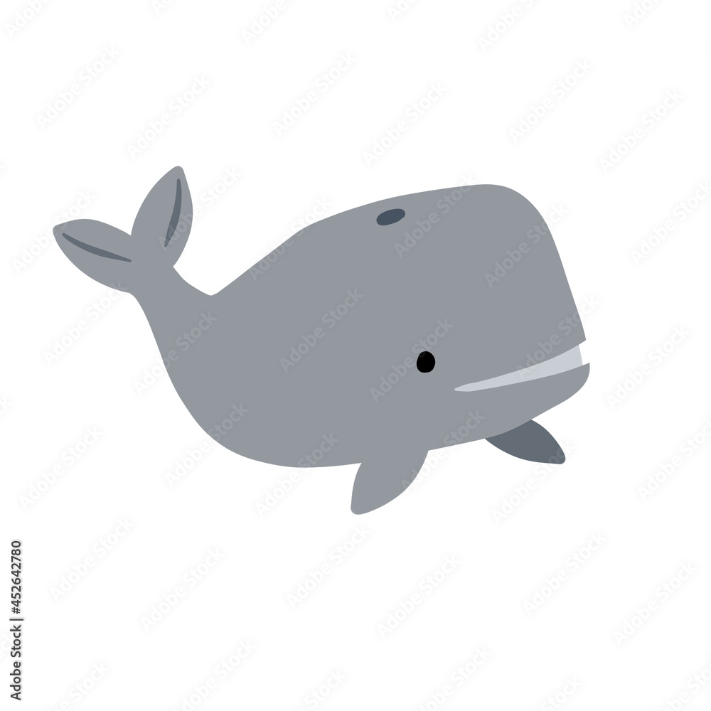Cute funny whale. Marine animal. Funny blue sperm whale. Children drawing in Scandinavian style Cute funny whale. Marine animal. Funny blue sperm whale. Children drawing in Scandinavian style
