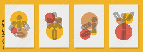 Human Gesture abstract posters with rounded line shape