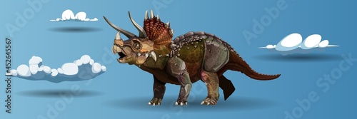 realistic Triceratops Dinosaur Of Jurassic Period  Prehistoric Extinct Giant Reptile Cartoon Realistic Animal. Vector illustration with simple gradients.