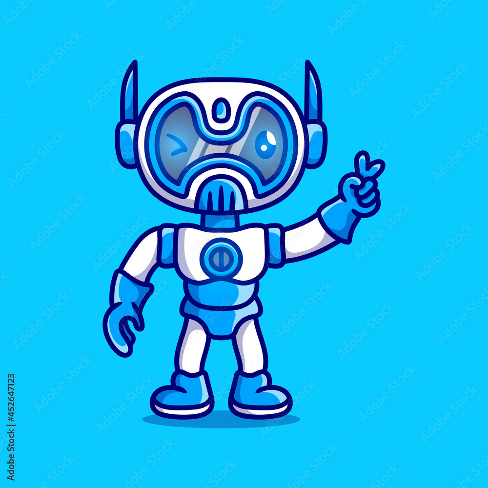 Cute robot with peace sign hand Cute robot with peace sign hand