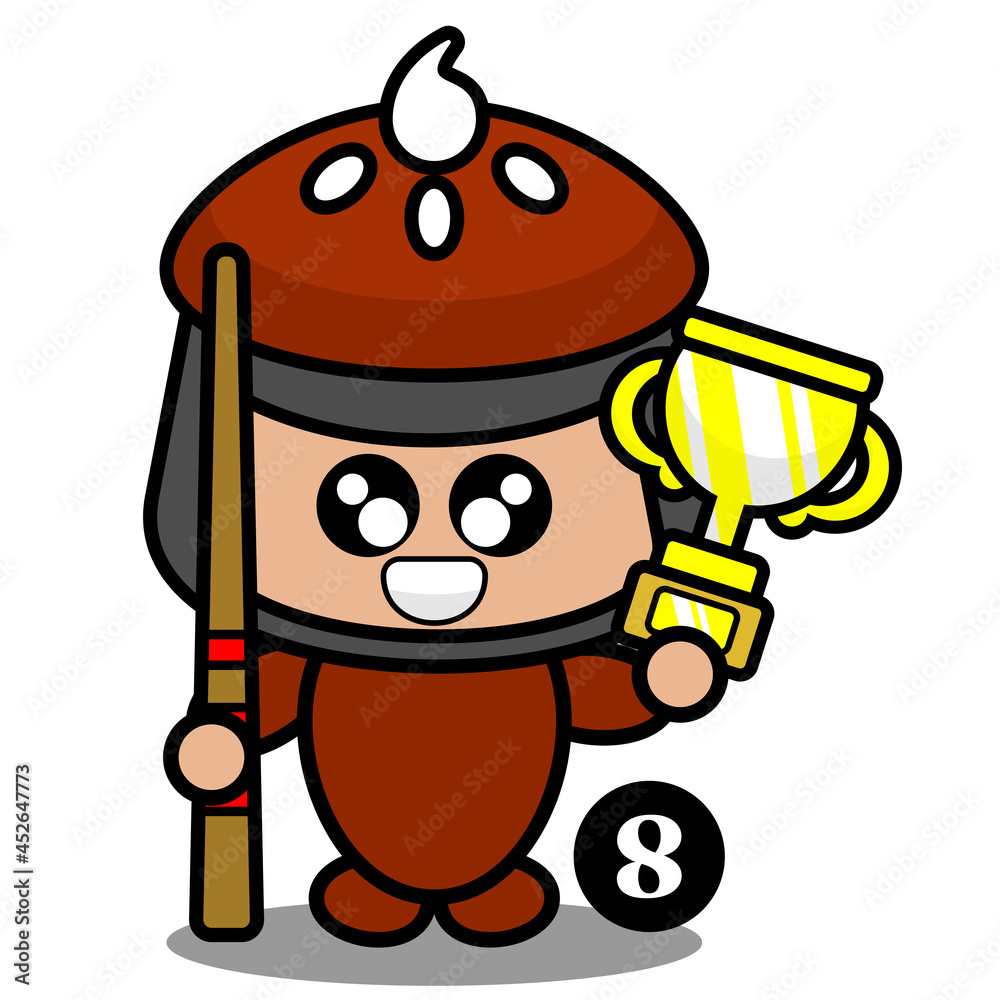 vector cartoon character doodle cake pie cute mascot costume win billiard
