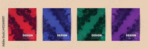 Set of abstract dyeing effect or watercolor background in dark colors combination (black, red, blue, green and purple). Deep colors background collection. Vector illustration.