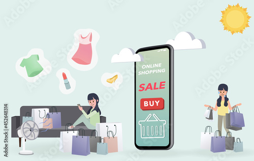 A woman sits on a comfortable sofa at home and buys a lot of stuff. But others have to go out. Online shopping is another option for people who don't like to go out, carry heavy loads, and crowd.
