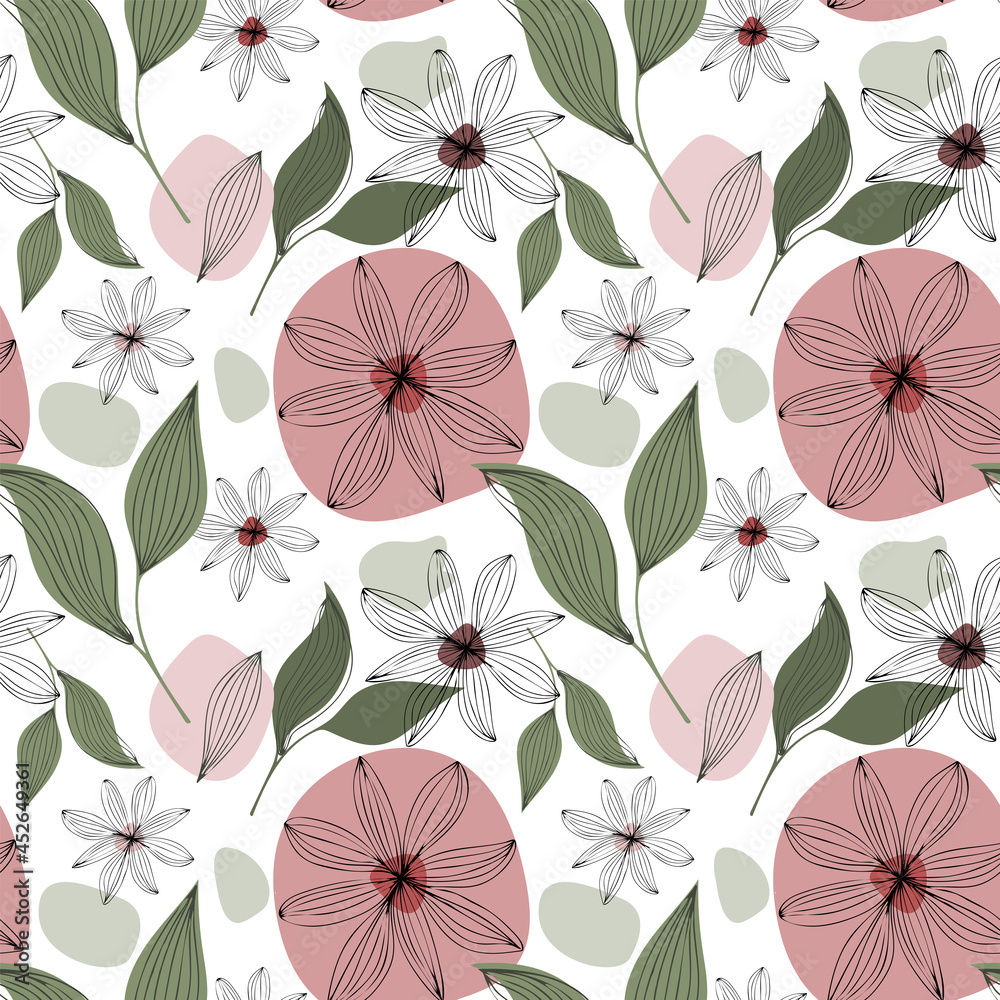 Floral boho seamless pattern with abstract flowers and leaves Floral boho seamless pattern with abstract flowers and leaves