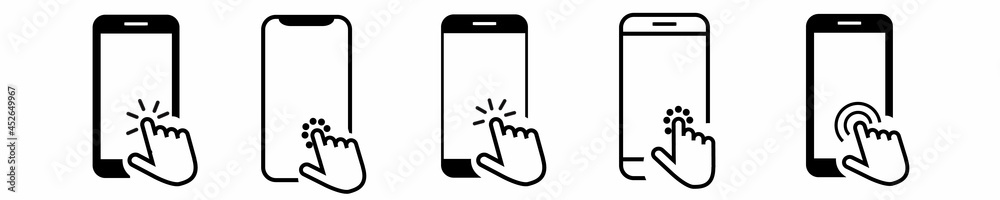 Hand touch screen smartphone icon. Click on the smartphone. Vector icon
