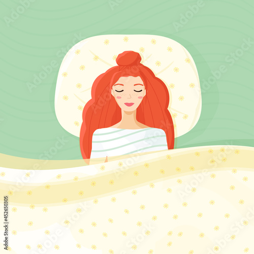Woman calmly sleeping in bed