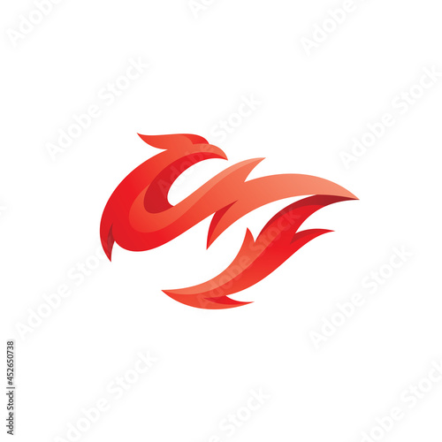 Abstract Bird and Fire Flame Phoenix Logo Icon