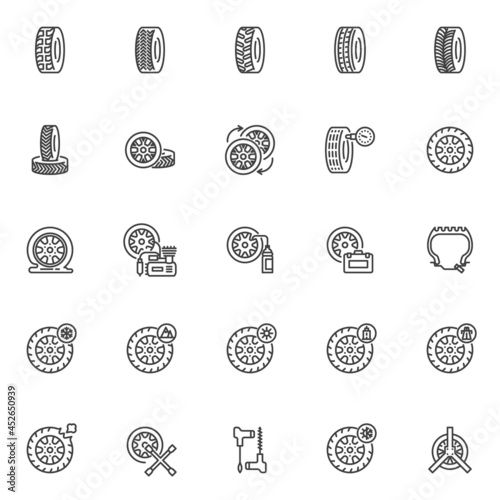Wheel Repair line icons set