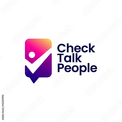 check talk people chat communication social logo vector icon illustration