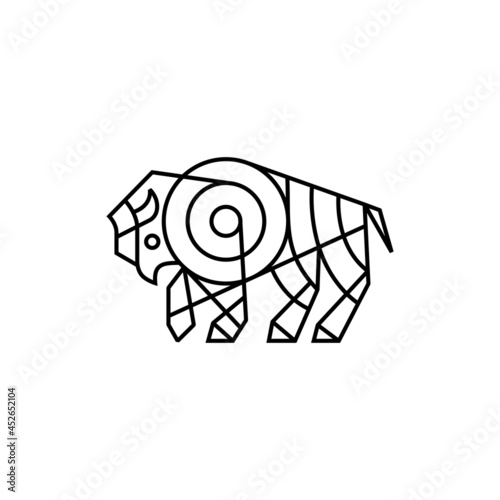 bison monoline outline line art logo vector icon illustration